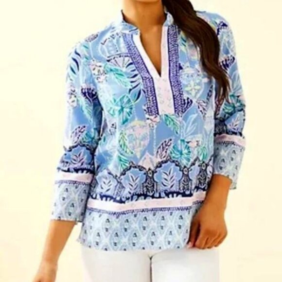 Lilly Pulitzer Asani Tunic Blouse Womens Sz Large MSRP $148 - Picture 2 of 8